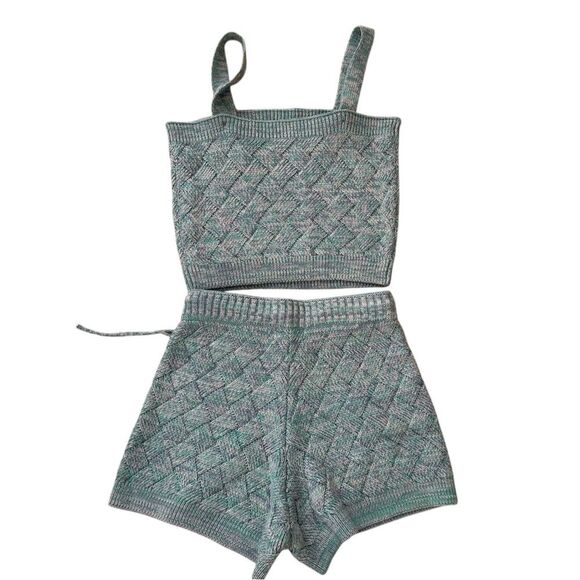 525 America Lattice Cable Knit Cami and Shorts Set in Cyan Multi S NWOT - Picture 2 of 11